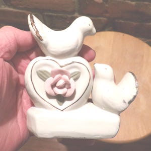 Doves, vintage pair doves, porcelain love birds, white doves, turtle doves, wedding, doves with heart, doves with rose, Morethebuckles