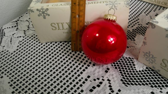 Vintage Silvestri Glass Tree Ornaments, 12 1970's Red Gold 3.5