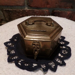 Vintage Brass Octagonal Lidded Box, Rare Solid Brass lidded hinged W. Germany Coin Box, Morethebuckles, RARE brass box, old brass box 1960&#39;s