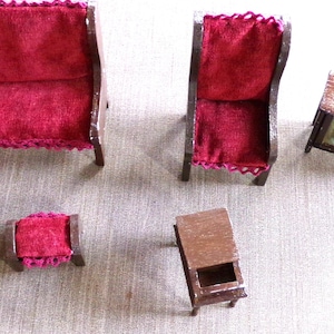 Vintage velvet dollhouse furniture, 5  wood and velvet dollhouse Living room set, Rare 1970’s dollhouse lot, Retro dollhouse, Morethebuckles