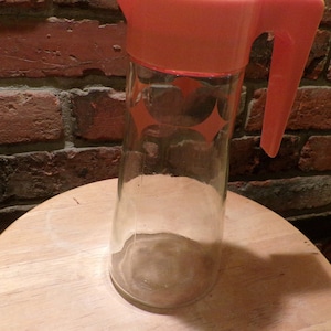 Vintage Anchor Hocking Orange Star Tall Juice Glass Pour Lid Pitcher Carafe, Anchor Hocking Orange Juice Carafe, 1970’s, Morethebuckles