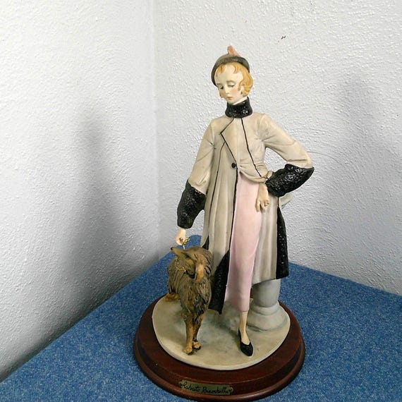 Vintage Roberto Brambilla Figurine Retro Woman with Wolfhound Dog Italian Art Statue, Morethebuckles, Porcelain
