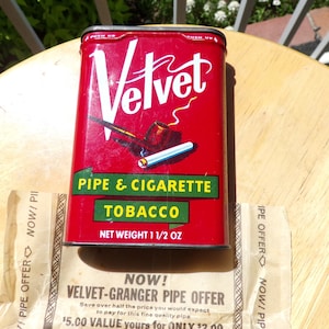 Velvet Tobacco Tin with offer, Vintage Velvet Tobacco Tin, Vintage Velvet Pipe & Cigarette Tobacco, Man cave décor, prop, Morethebuckles