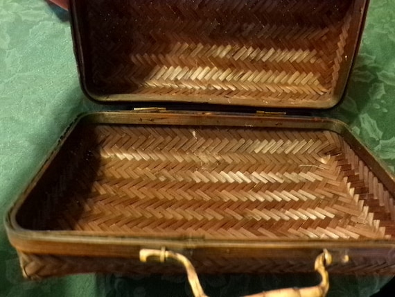 ヴィンテージ手編みハンドル付き竹製バスケット、ヴィンテージ