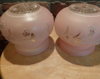 Antiker Deco-Mattglas-Anhänger-Schirm, antiker gefrosteter Art-rosa heller Schatten, heller Schatten, Zwanzigerjahre seltener rosa heller Schatten, Morethebuckles