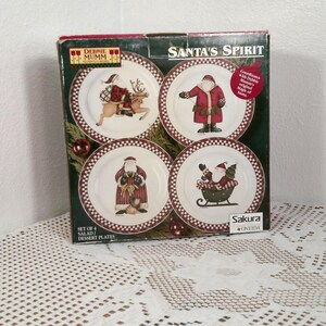 Sakura Debbie Mumm Santa&#39;s Spirit Salad 8&quot; Plates Lot Of 4 different plates Boxed New, Christmas Desert Plates, Morethebuckles