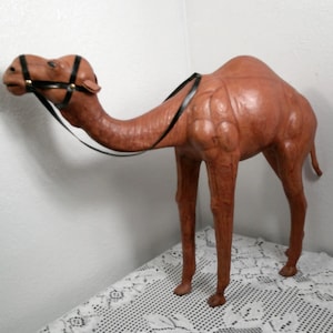 Vintage Leather Wrapped Camel Statue: Exotic Home Decor (17&quot; Tall), Large Camel Figurine