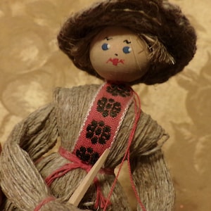 Vintage handmade folk-art Doll, Folk Art Dressed Doll, RARE ethnic twine doll,  Russian Jute Twine Hand-painted doll 1980’s Morethebuckles