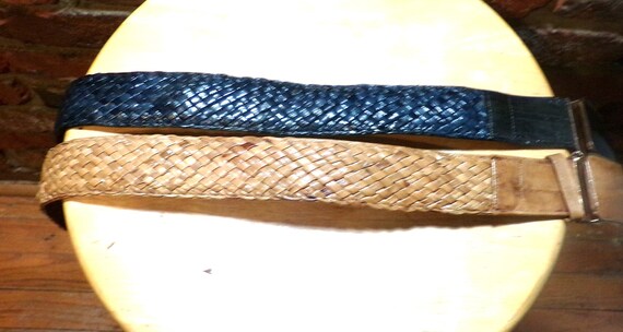 Vintage Genuine Eel Skin Woven Leather Belt, Vintage Eel skin belt with Eel skin buckle, Genuine eel skin braided tan belt, Morethebuckles