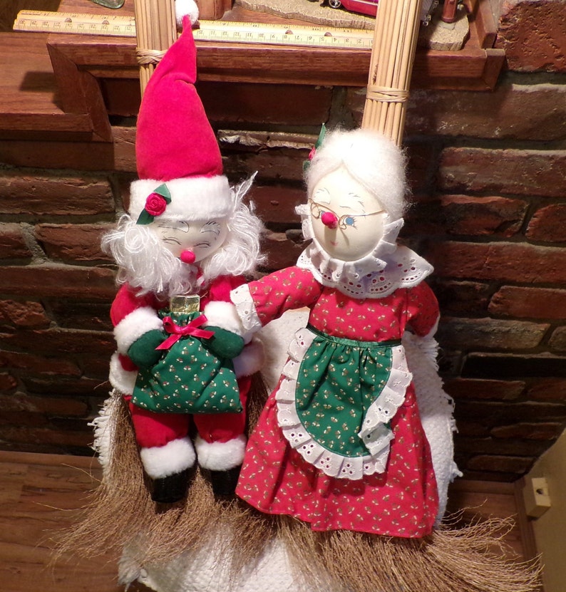 Vintage Santa and Mrs Claus Straw Broom Dolls Clause Dolls 1980\u2019s Santa and Mrs Vintage Christmas Morethebuckles 1980\u2019s Christmas