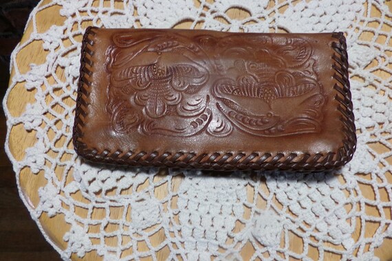 Vintage Tooled Leather Wallet, 1970’s men’s toole… - image 1