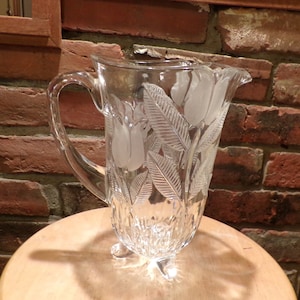 Vintage Fifth Avenue 24% Lead Crystal Cut Glass Tulip Pitcher 3-Foot Poland, footed Fifth Avenue Crystal Glass Tulip Pitcher, Morethebuckles