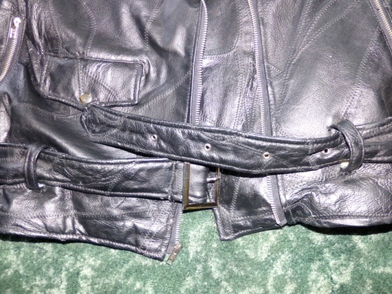 Vintage Black leather jacket, Zipper leather jack… - image 3