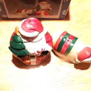 Vintage Ceramic Santa and polar bear salt and pepper shakers, Boxed Christmas salt and pepper, Christmas serving, Morethebuckles