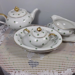 Vintage Baronet China Nanette (Gold Verge) Serving Pieces, 1950’s Baronet China Nanette Green/White Bavaria Germany, Morethebuckles