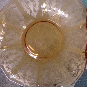 Rare Cambridge Glass Deux Coqs Line 733, etched glass amber bowl, Amber Etched Glass Bowl,  Rare 1930&#39;s Etched glass bowl, Morethebuckles