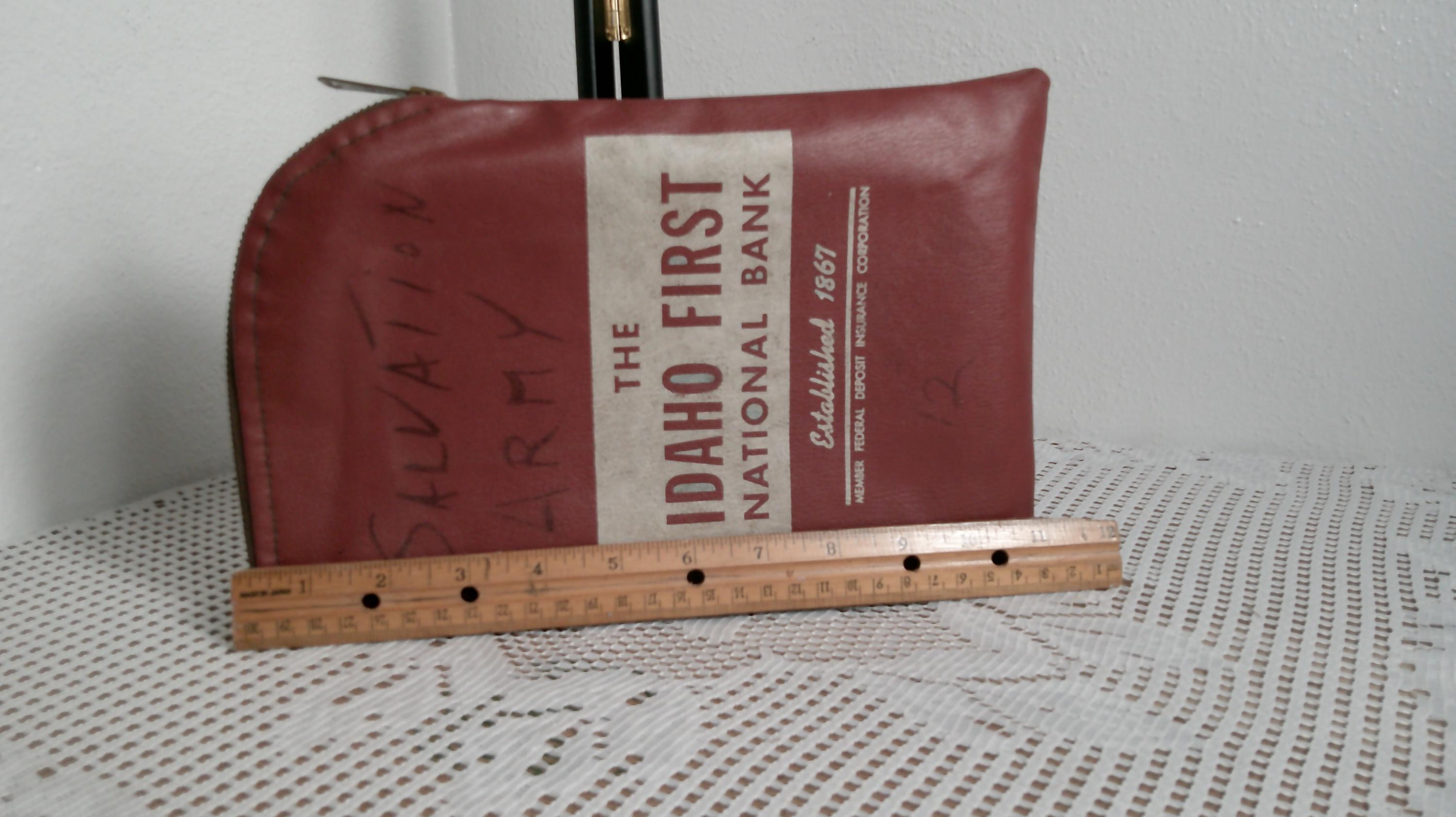 Vintage 1970's Brass Zipper Bank Money Bag, First National Bank