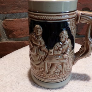 Vintage German Blue Mini Beer Stein, 1960&#39;s 6&quot; colonial style little stein made in Germany, Small embossed stein, Morethebuckles