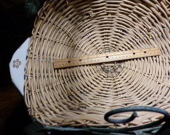Large 1970’s Gathering Basket with metal handle, Vintage metal and wicker flower gathering basket, large herb basket, Morethebuckles