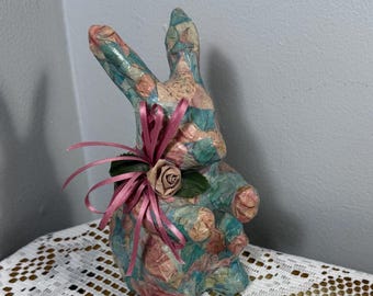 Vintage Paper Mache Rabbit, Pastel paper mache bunny, 6 1/2" Easter Bunny, Vintage Easter Rabbit, Pastel Easter Décor, Morethebuckles