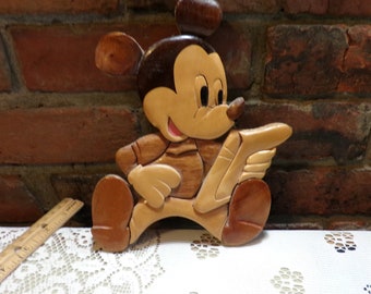 Vintage 1980's Handcrafted Rosewood Mickey Mouse, Mickey Mouse Wall Decor, Morethebuckles