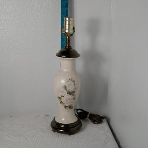 Vintage Porcelain Lamp, Rose décor lamp, side table lamp, Brown Cream and pink lamp, footed porcelain lamp, Morethebuckles