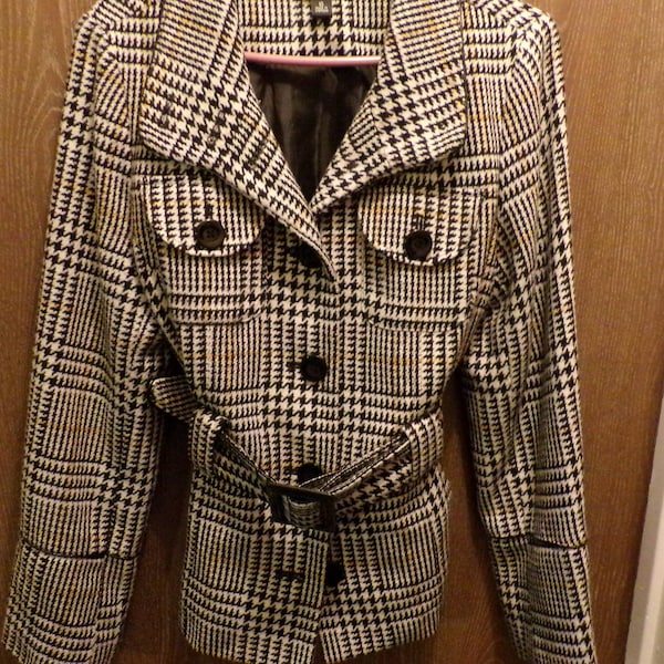 AGB Houndstooth pea coat size 10, AGB Black White Houndstooth Button Up Jacket, AGB Jacket, Dress Jacket, Morethebuckles