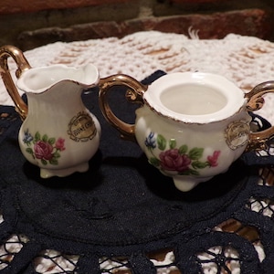 Vintage Bone China Mini Cream and Sugar, Victoria Ceramics Bone China, Doll Cream and Sugar, Dollhouse cream and sugar, Morethebuckles