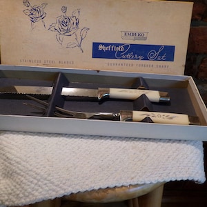 Vintage Emdeko Sheffield Cutlery Carving Serving Set Stainless Steel Blades 2pc, 1960&#39;s Sheffield Cutlery Set, 1960 carving, Morethebuckles