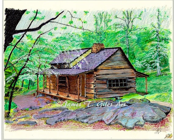 Landscape Fine Art Print Of Original Pencil Drawing Cabin Etsy