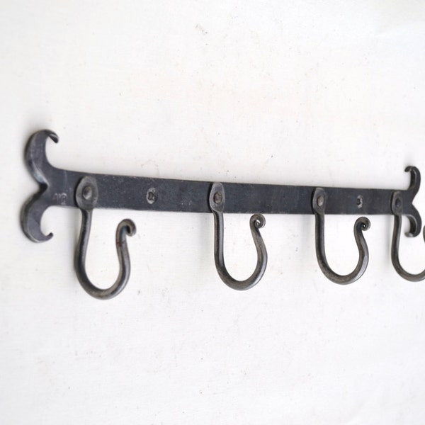 Hand forged iron, traditional riveted  rack of 3 or 4 hooks