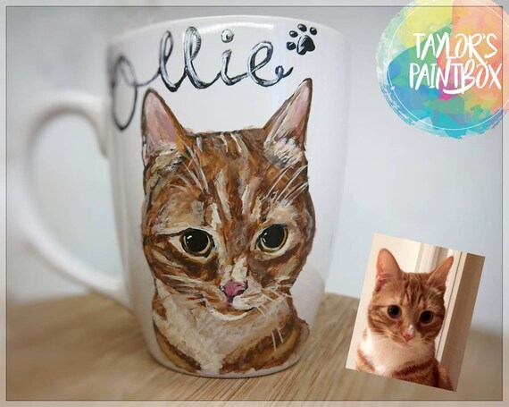 Cat Mug Pet Portrait Hand-painted From Photo Personalised - Etsy