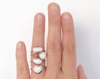 Rose Gold Vermeil White Pebble Ring |Marble Stone Ring |OOAK Ring|Dainty White Stone | Stacking Ring| Minimal |Bridesmaid Gift |Boho Bride