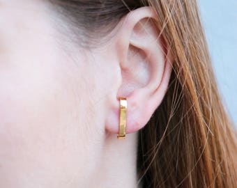 Gold Plated Silver Cuff Earrings | Minimal  Post earrings | Double Suspender | Edgy | Modern |Statement Earrings | Studs |Rose Gold