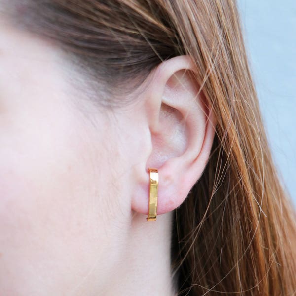 Gold Plated Silver Cuff Earrings | Minimal  Post earrings | Double Suspender | Edgy | Modern |Statement Earrings | Studs |Rose Gold