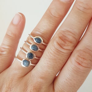 Raw Sapphire Ring| Silver Stacking Ring |Rough Gemstone |Dainty Boho|Raw Mineral Ring|September Birthstone|Virgo and Libra