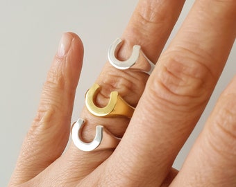 Sterling Silber Hufeisen Siegelring, Glücksring, Glücksbringer Ring, U-förmige Ring, C-förmige, hufeisenförmige Schmuck