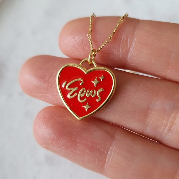 Gold Vermeil Eros Heart  Charm Necklace | Love Pendant Necklace |Red  Enamel | Vintage Inspired | Cupid | Valentine's Day Gift