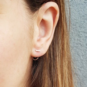 Sterling Silver Bar Hug Hoops | Huggies |Huggie Earrings|  Minimal |Minimalist  Earrings |Line Hoop Earrings |  Huggies