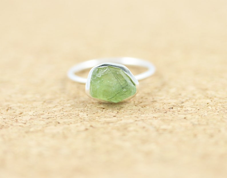 Raw Peridot Ring August Birthstone Sterling Silver Size 5