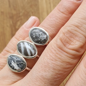 Black and White Beach Pebble Rings Sterling Silver ring Eco friendly ring Beach Jewelry Natural Ring Bohemian OOAK image 2