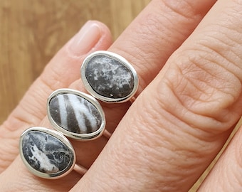 Sterling Silver Pebble Ring Beach Stone Stacking Ring  Eco Friendly Statement Jewelry Bohemian Greek Summer Ring Natural Stone OOAK Rock