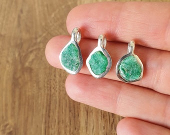 Sterling Silver Raw Emerald  Necklace | Rough Stone Pendant Necklace | May Birthstone | Taurus Birthstone