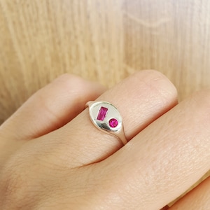 Oval Signet Ring with Rubies , Sterling Silver , Toi et Moi Ring , 2 Stone Ring , Friendship Ring