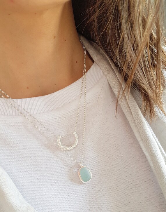 Sterling Silver Aquamarine Necklace |Raw Gemtone Necklace | March Birthstone | Pisces and Aries