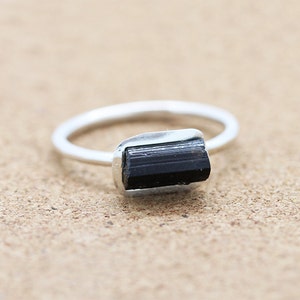 Raw Black Tourmaline Ring | Silver Crystal Ring |Gemstone Ring | Boho |Bohemian Ring |Rough Stacking Ring