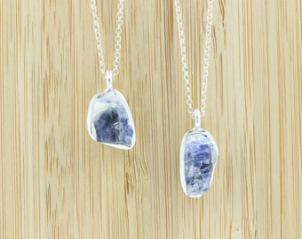 Stelring Silver Sapphire Pendant Necklace| Raw Gemstone | Boho | Bohemian | Layering Necklace | September Birthstone | Virgo and Libra