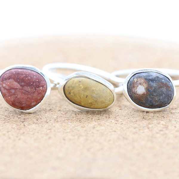 Sterling Silver Pebble Rings | Eco friendly ring | Beach Jewelry | Nature Inspired | Boho | Bohemian Rings |OOAK