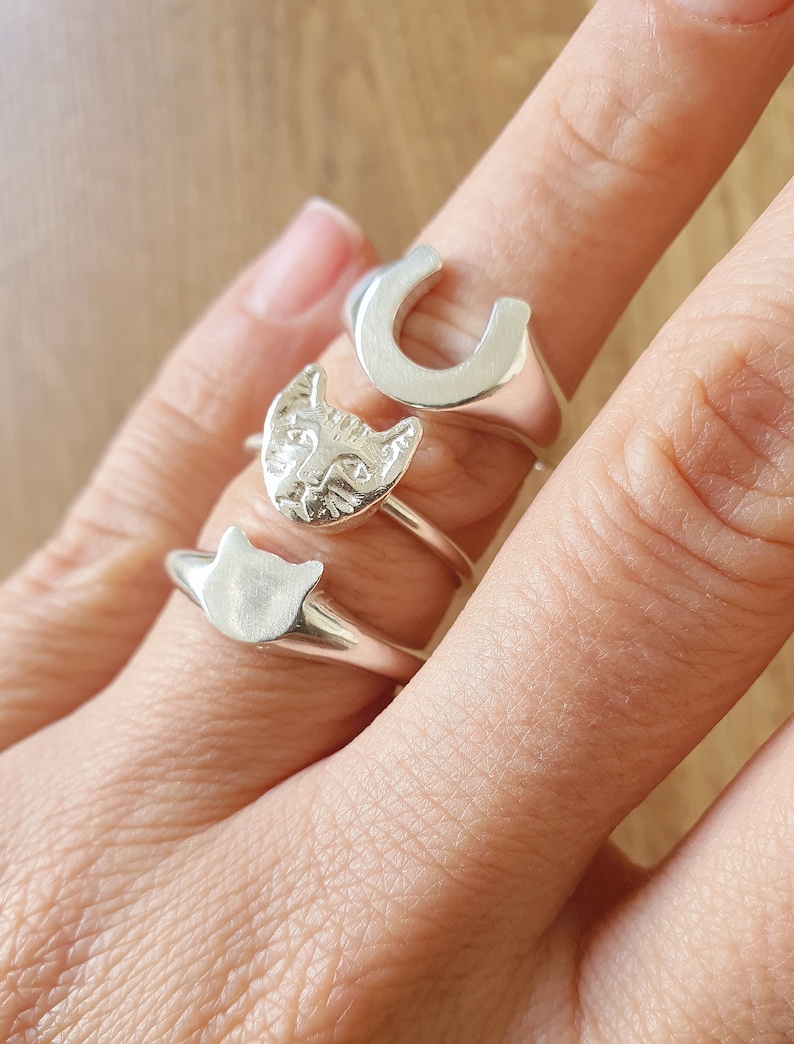 Sterling Silver Horseshoe Signet Ring, Good Luck Ring ,Lucky Charm Ring image 8