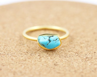 Gold Vermeil  Turquoise Nugget Ring | Raw Turquoise |Boho | Bohemian Gemstone Ring | December Birthstone Ring | Saggitarius & Cappricorn